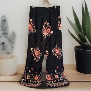 Liv Los Angeles  Wide Leg Floral Embroidered Bohemian Pants~L